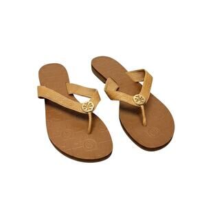 Tory Burch Tan Leather Logo Medallion Thong Flip Flop Sandals Size 10M